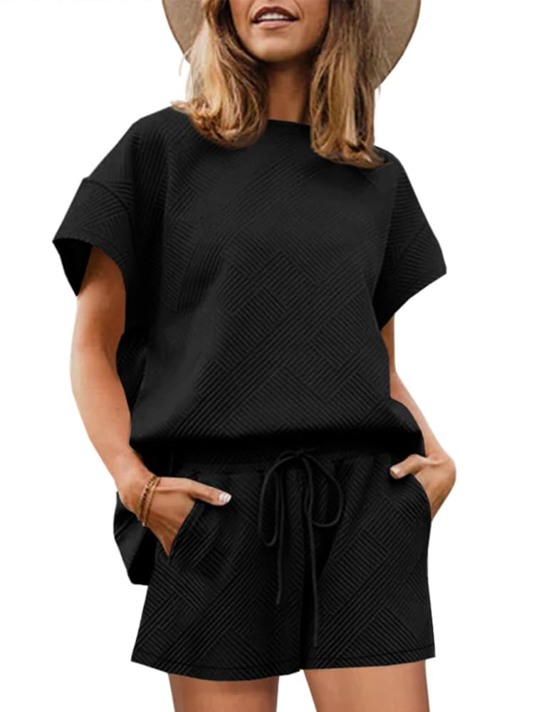 UNCLECAT Womens 2 Piece Lounge Sets Short Sleeve Tops and Shorts Travel Outfits Pajama Set with P... | Amazon (US)