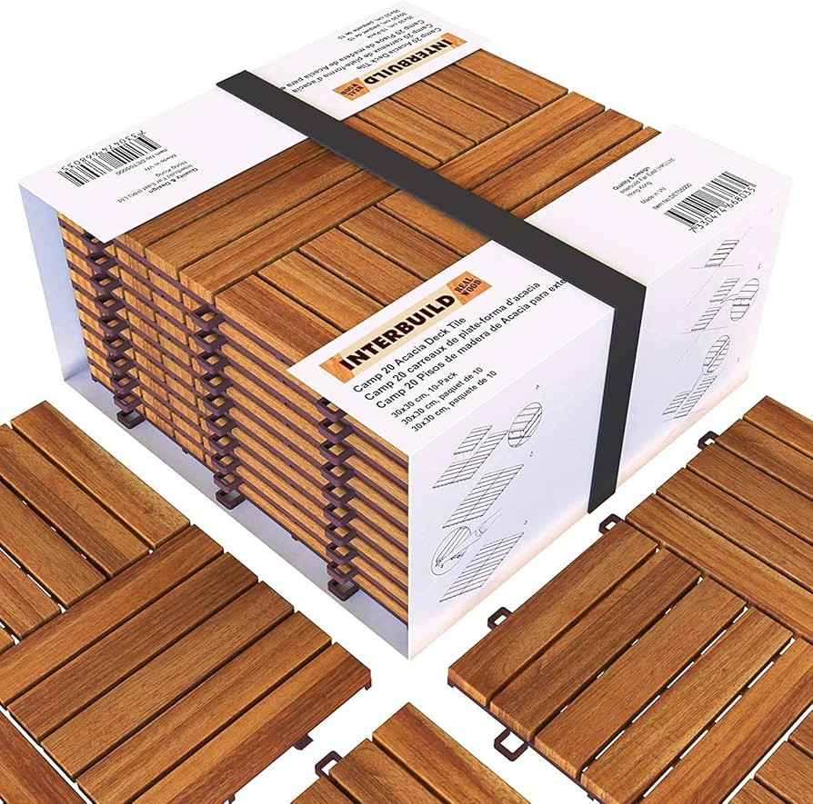 Interbuild Acacia Hardwood Interlocking Patio Deck Tiles, 12" × 12" (Pack of 10), Easy to Instal... | Amazon (US)
