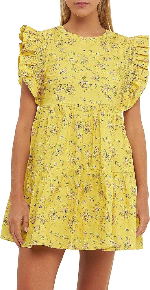 English Factory Women's Floral Mini Dress with Smocking Detail Yellow | Amazon (US)