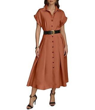 Donna Karan Short Sleeve Button Front Midi Belted Shirt Dress | Dillard's | Dillard's