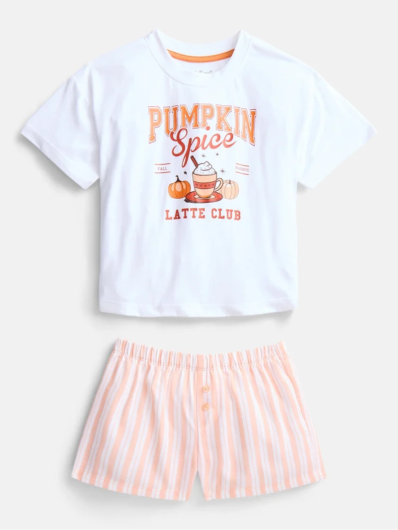 Wonder Nation Girls' Graphic Tee and Shorts Pajama Set, 2-Piece, Sizes 4-18 | Walmart (US)
