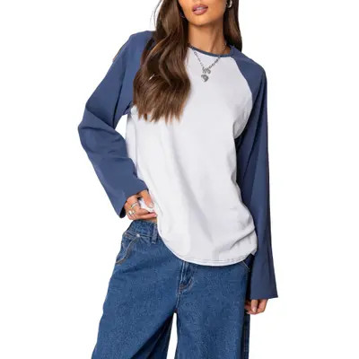 EDIKTED Oversize Long Sleeve Stretch Cotton T-Shirt in White at Nordstrom, Size Small | Nordstrom