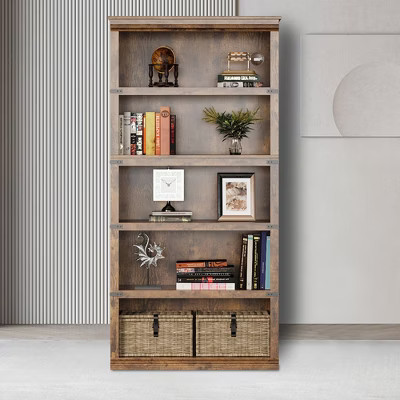 Bookshelf, farmhouse style bookshelf with open storage cabinet, 5-layer floor-to-ceiling high bookcase suitable for home office living room bedroom | Target