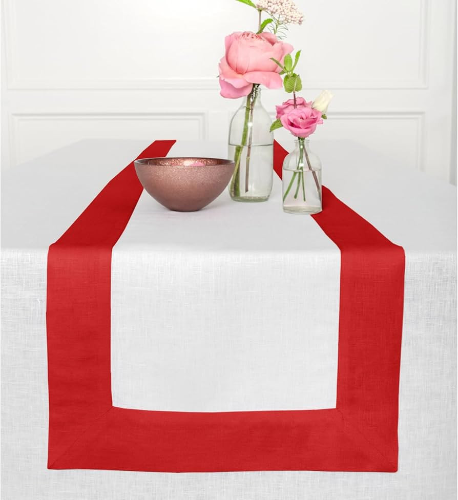 Solino Home Linen Table Runner 72 Inches Long - 100% Pure Linen Red and White Dining Table Runner... | Amazon (US)