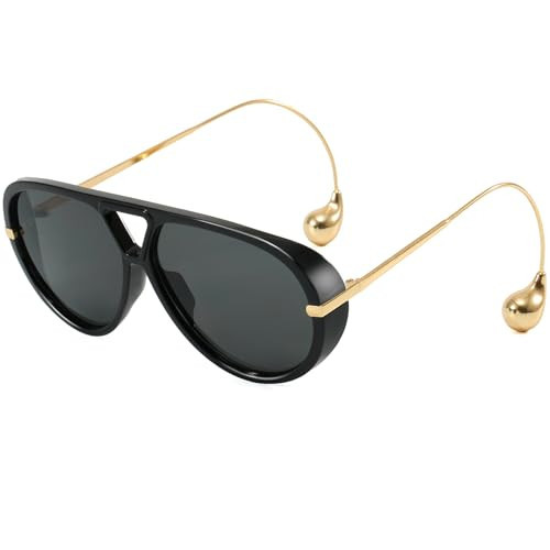 Breaksun Women's Oversized Aviator Sunglasses Retro Trendy Shield Sun Glasses Big Orange lens Vintage Shades (Black/Grey) | Amazon (US)