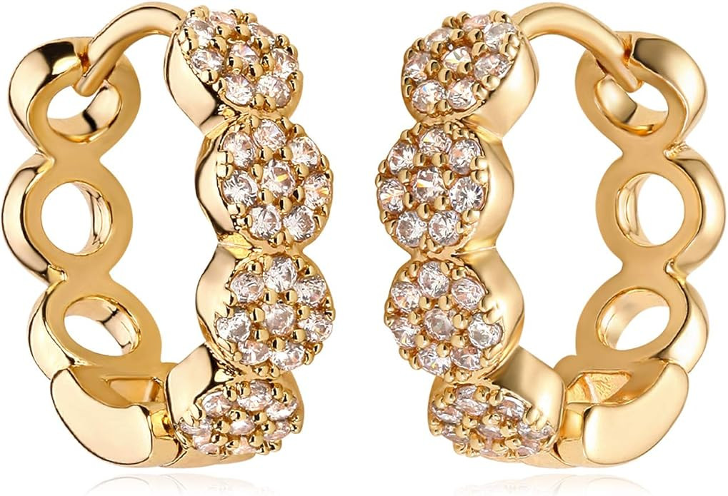 Amazon.com: MYEARS Women Chain Earrings Gold Huggie Hoop Open Circle Link Diamond Cubic Zirconia ... | Amazon (US)