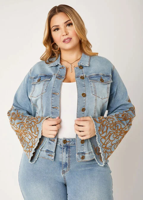 Embroidered Denim Jacket | Ashley Stewart