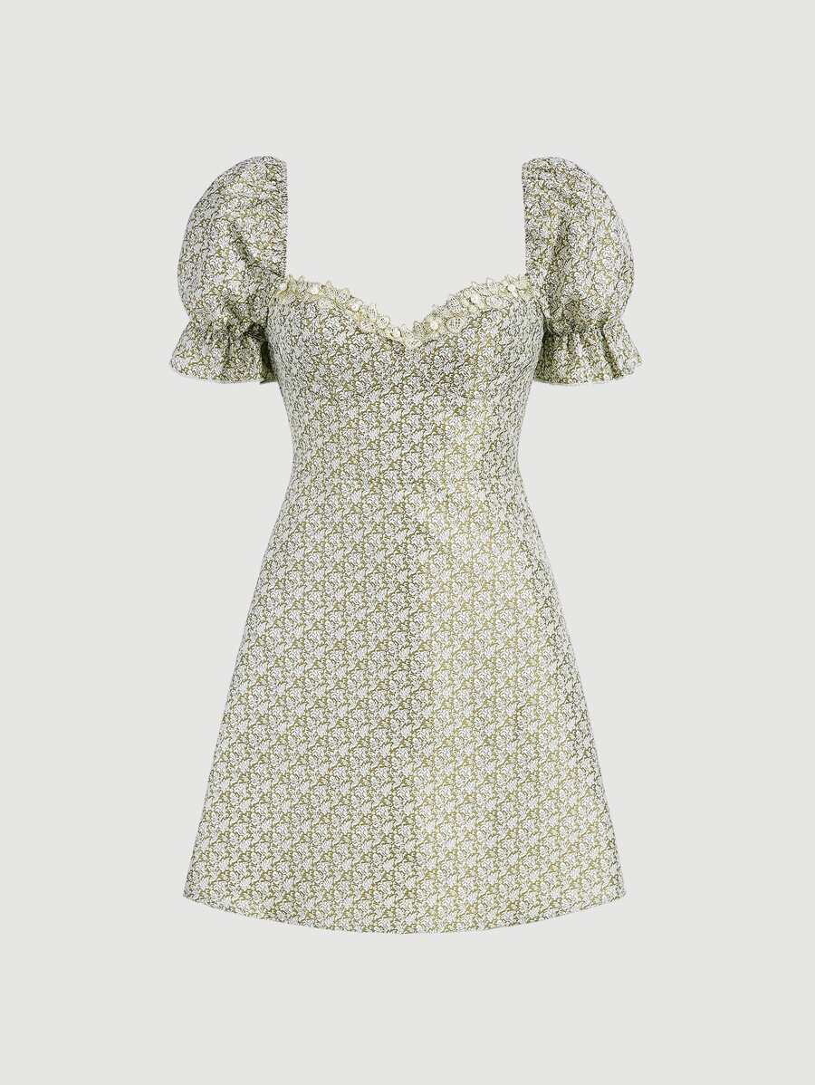 SHEIN MOD Ditsy Floral Print Puff Sleeve Dress
   
      SKU: sw2206017074187873
          (26 Re... | SHEIN