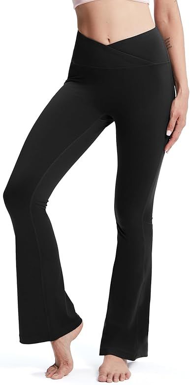 M MOTEEPI Flare Leggings with Pockets High Waist Yoga Pants Crossover Bootcut Yoga Pants Stretchy | Amazon (US)