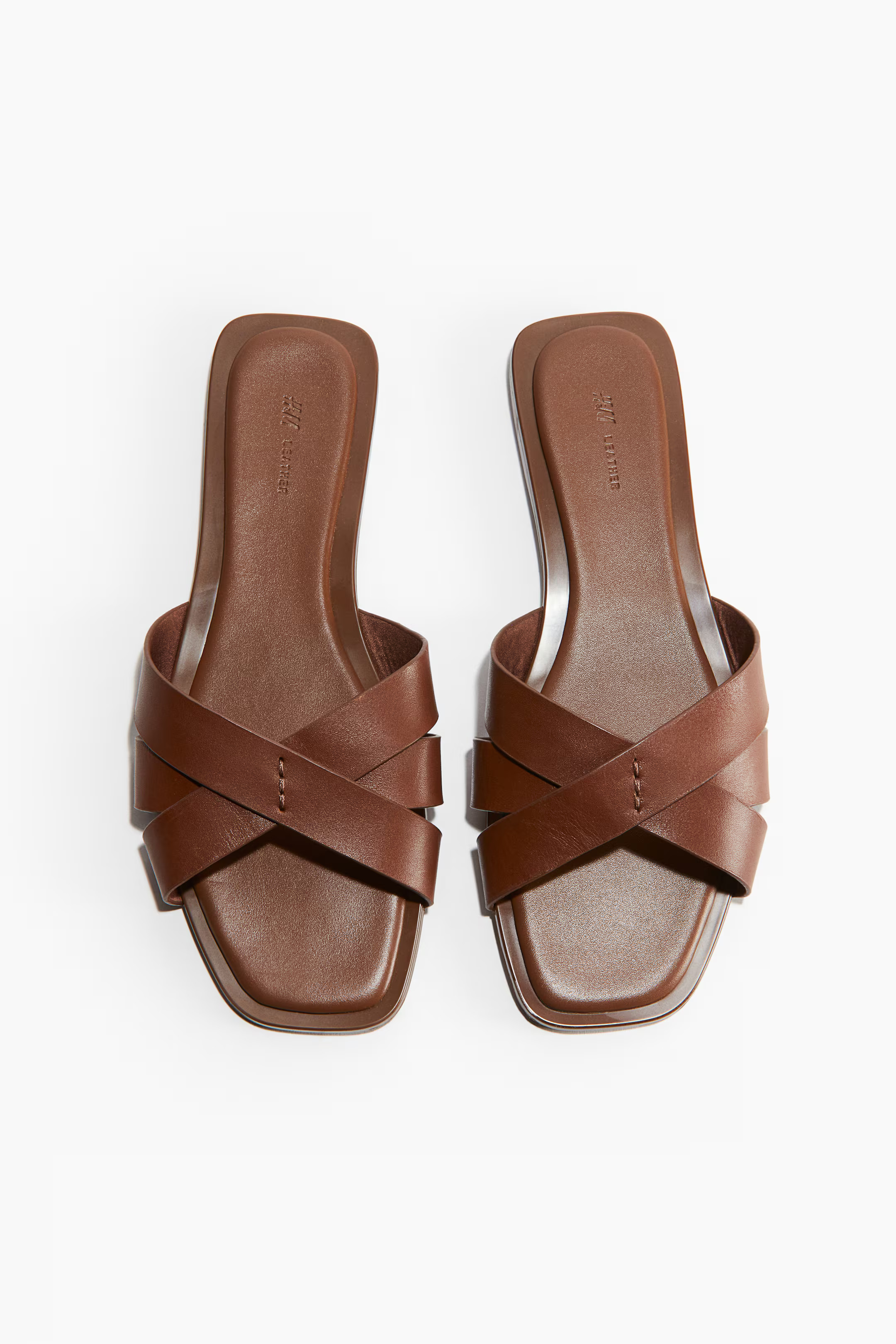 Leather sandals - No heel - Brown - Ladies | H&M GB | H&M (UK, MY, IN, SG, PH, TW, HK)