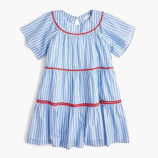 Girls' flutter-sleeve rickrack dress in stripe | J. Crew US