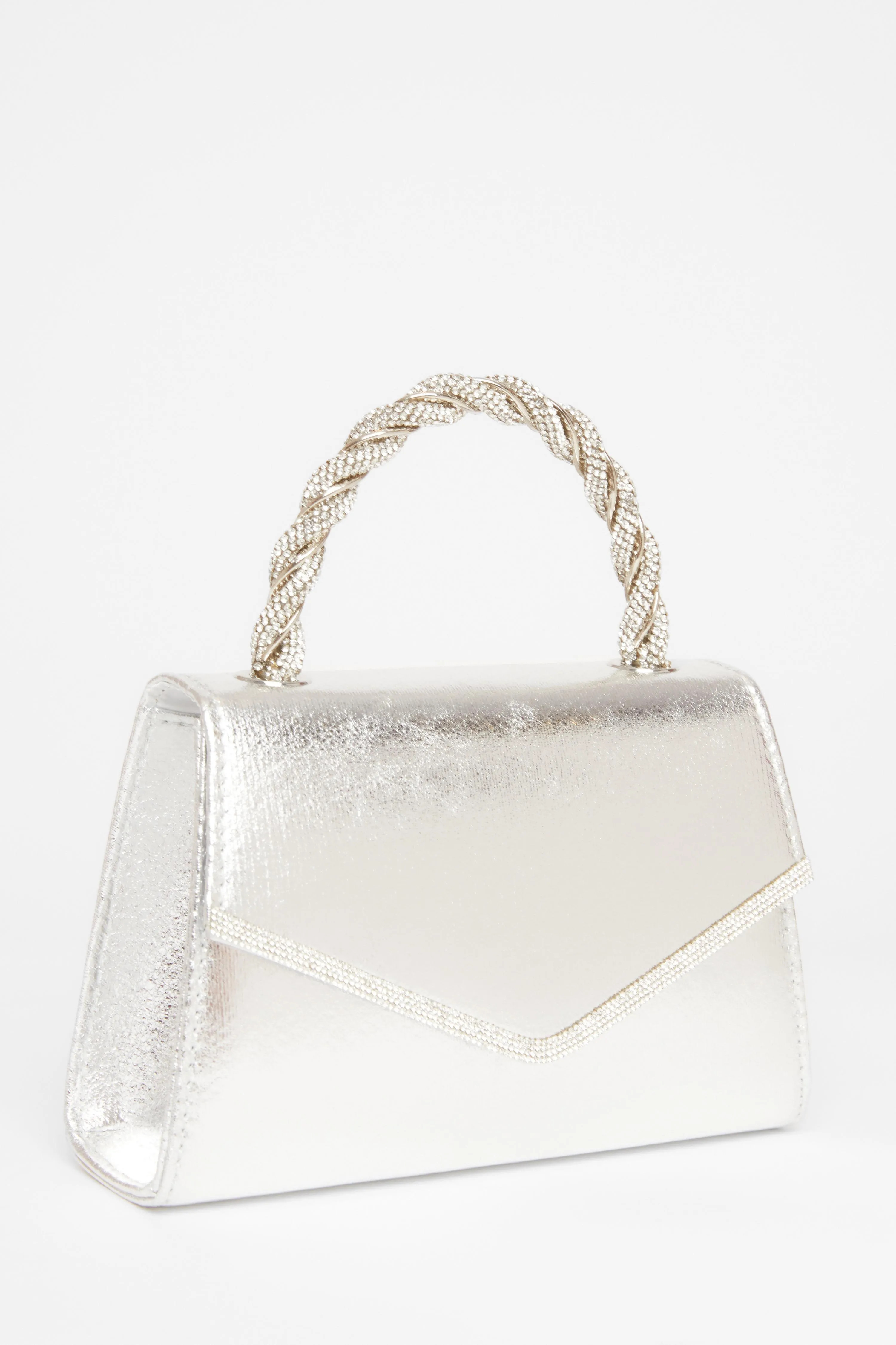 Bags & Purses | Silver Diamante Twist Top Handle Bag | Quiz | Debenhams UK