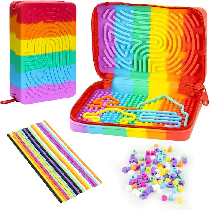 Sensory Activity Board for Kids with Zipper Case, 3-in-1 Rainbow Silicone Portable Travel Fidget ... | Amazon (US)