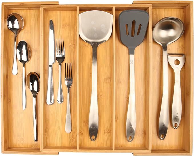 Kohtla Bamboo Kitchen Drawer Organizer Large Utensil Organizer Silverware and Cutlery Holder Tray... | Amazon (US)