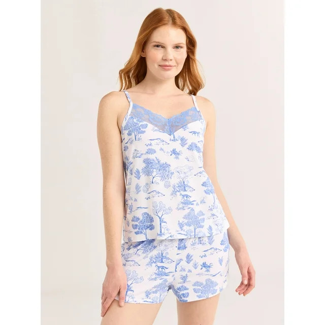 Joyspun Women’s Dreamy Soft Collection Lace Trim Knit Cami and Shorts Pajama Set, Sizes XS to 3... | Walmart (US)