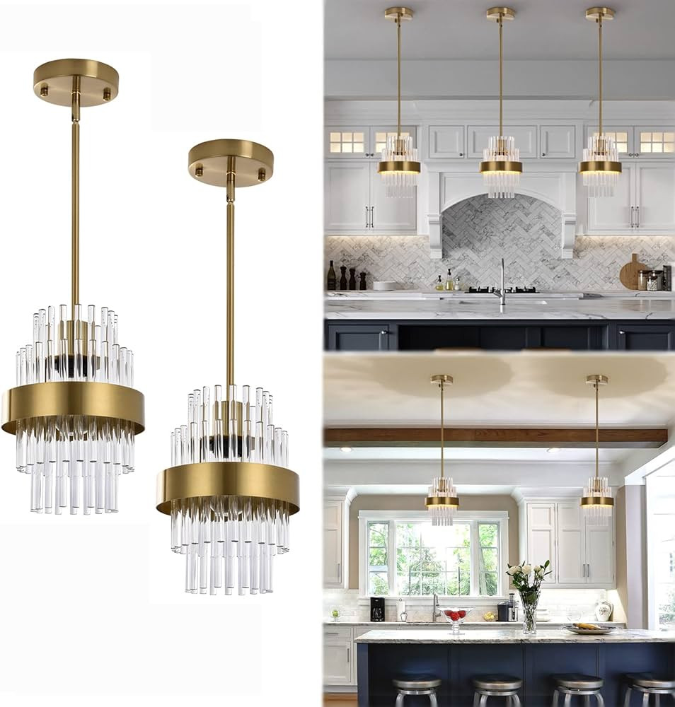 IkirourI Pendant Light Fixtures, 7inch Modern Glass Pendant Light, Brass Color Kitchen Island Pen... | Amazon (US)