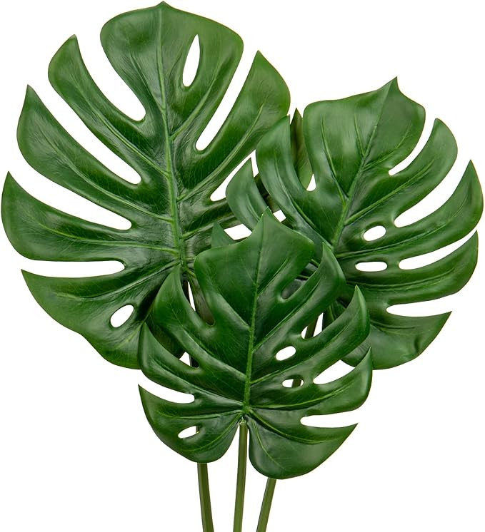 DILATATA 3 Pack Artificial Monstera Leaves with Long Stem for Vase - Fake Tropical Plants Palm Le... | Amazon (US)