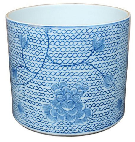 8" Floral Chain-Link Planter, Blue/White | One Kings Lane