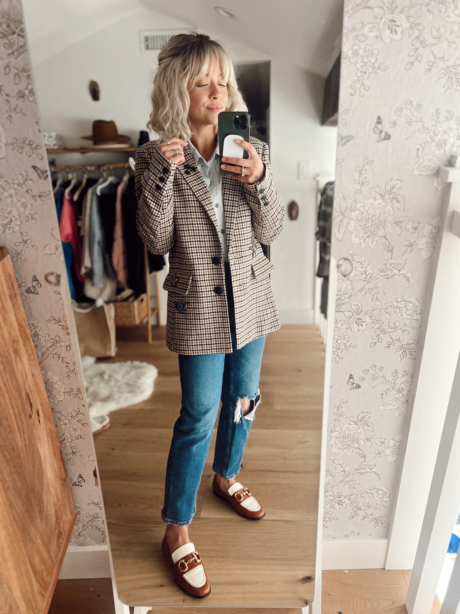 OOTD: high rise Abercrombie cropped denim, Jeffrey Campbell loafers, anthro statement blazer. 

#LTKSeasonal #LTKstyletip #LTKshoecrush