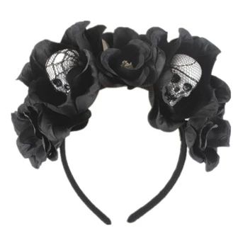 Earent Halloween Rose Headband Black Skull Crown Hair Bands Gothic Flower Hair Hoops Costume Part... | SHEIN
