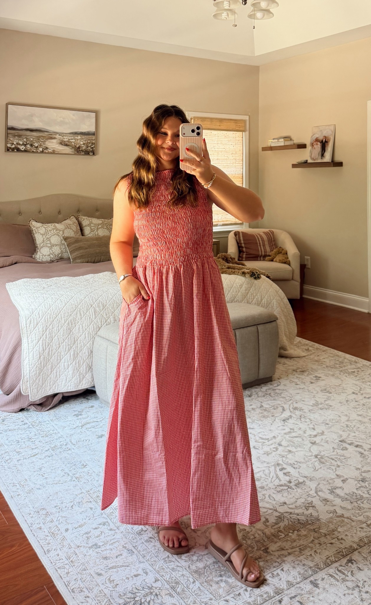 red gingham midi dress - medium 