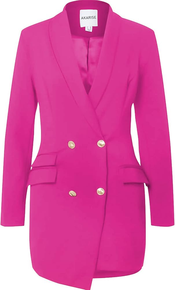 Double Breasted Gold Button Blazer Dress for Women Sexy - Asymmetric Long Blazers Jackets Outfit | Amazon (US)