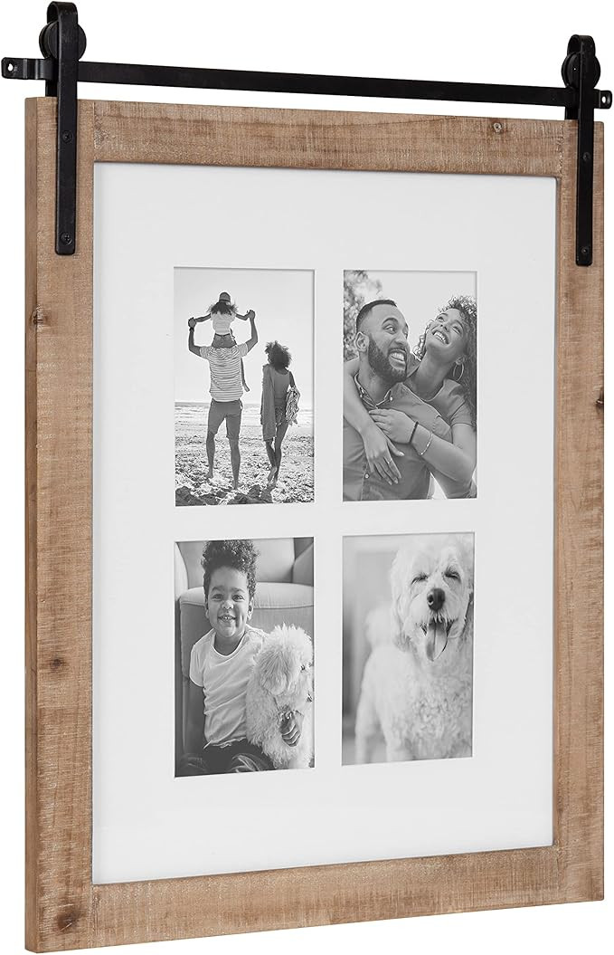 Kate and Laurel Cates Farmhouse Wooden Collage Picture Frame; 21x26 Matted to (4) 5x7; Rustic Nat... | Amazon (US)