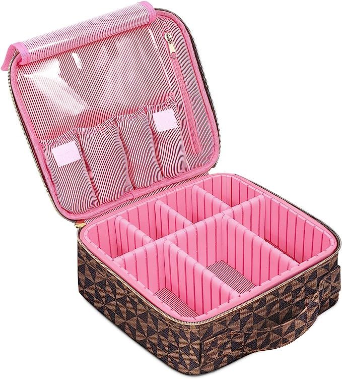 KSOIT Makeup Bag Travel Makeup Organizer Train Case for Women Girls, Portable Cosmetic Bag with A... | Amazon (US)