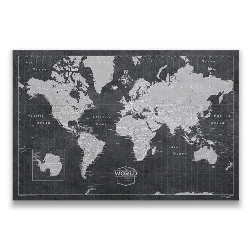 Conquest Maps World Travel Map with Pins Modern Slate Style Push Pin Travel Map Cork Board, Track... | Amazon (US)