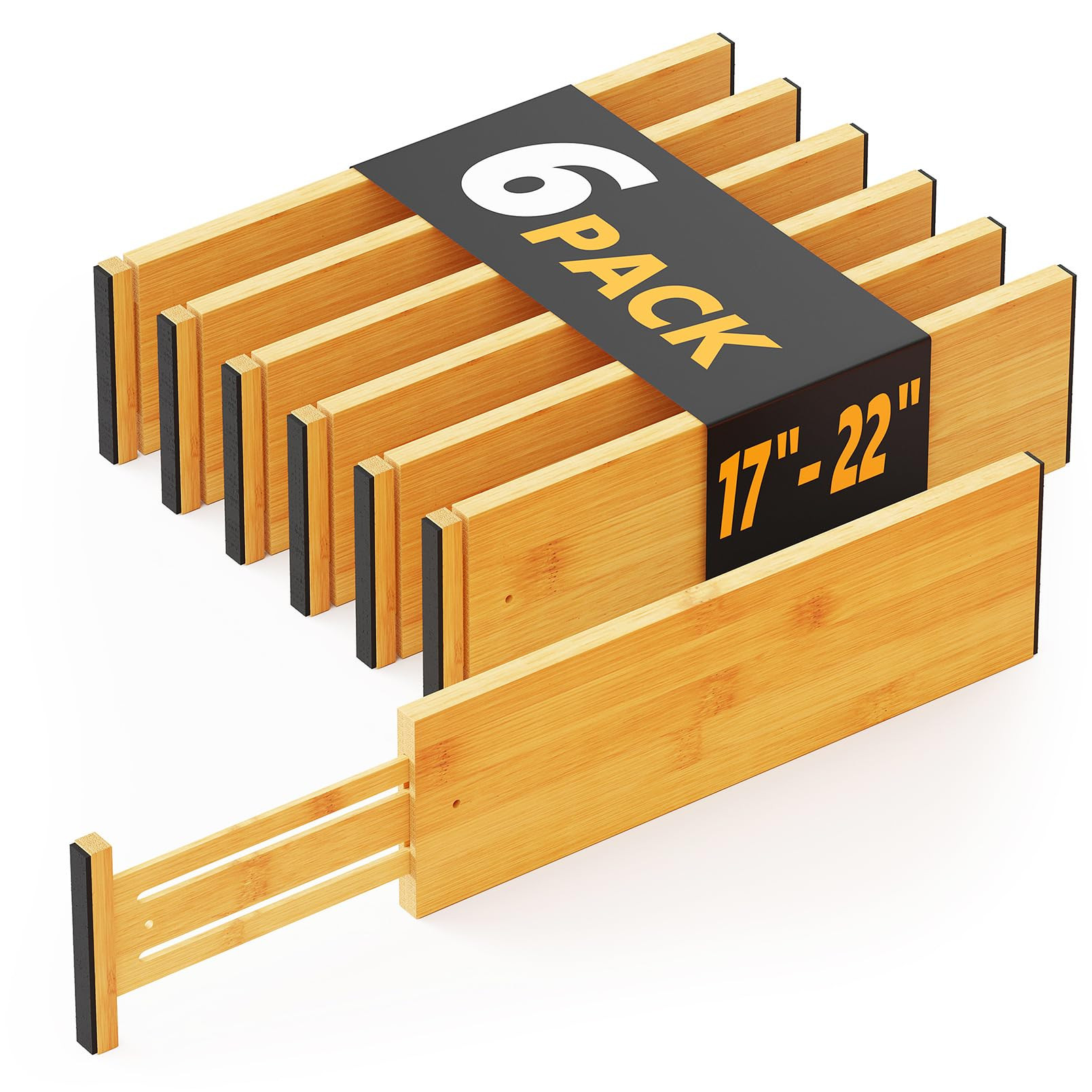 SpaceAid Bamboo Dresser Drawer Dividers 6 Pack, 4.65“ High Adjustable 17“-22” Drawer Organi... | Amazon (US)