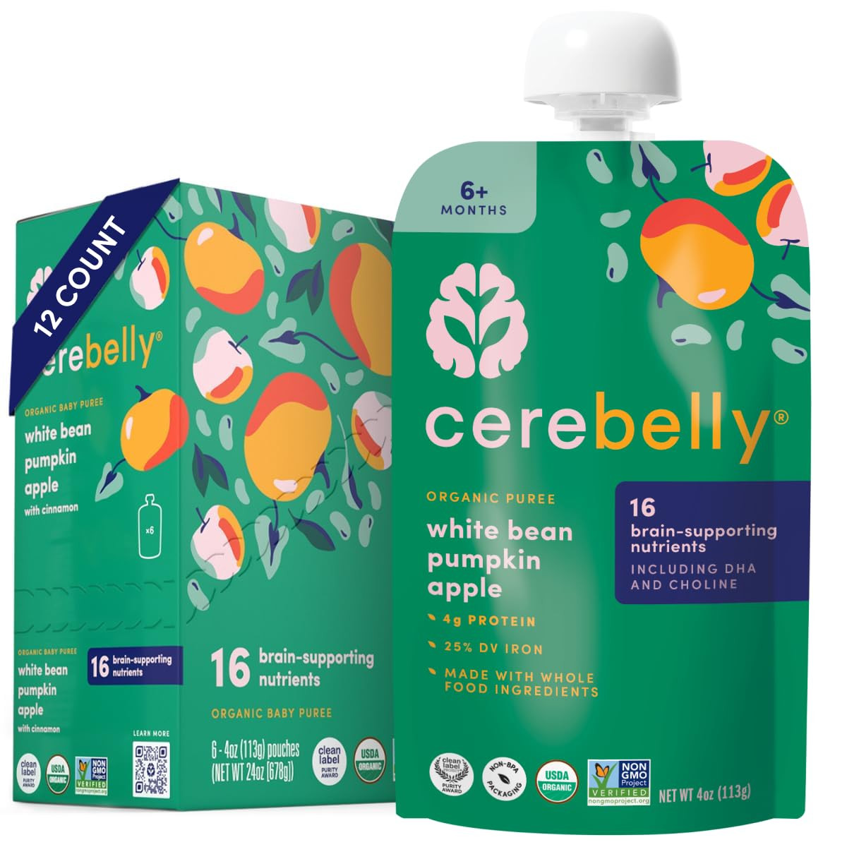 Cerebelly Baby Food Pouches – Organic Veggie Purees for Toddlers | No Added Sugar, Fiber, Non-G... | Amazon (US)