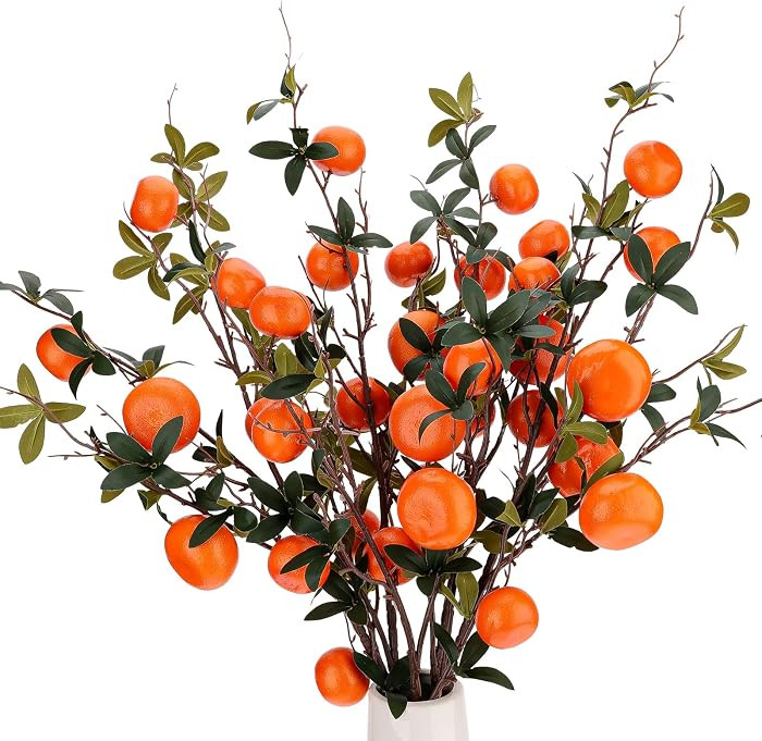 Gresorth 37.4" Artificial Orange Branch Fake Citrus Stem Decor - 3 Pcs | Amazon (US)
