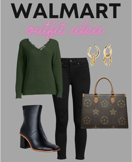 Walmart fall outfit idea! Styling my fave brand of jeans with a flattering sweater, cute boots and this highly rated tote purse. #walmartpartner #walmart #walmartfashion @walmart @walmartfashion 

#LTKSeasonal #LTKunder50 #LTKstyletip