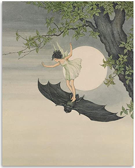 Amazon.com: Make em Laugh The Fairy Flying on a Bat Illustration - 11x14 Unframed Art Print - Per... | Amazon (US)