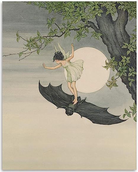 Amazon.com: Make em Laugh The Fairy Flying on a Bat Illustration - 11x14 Unframed Art Print - Per... | Amazon (US)
