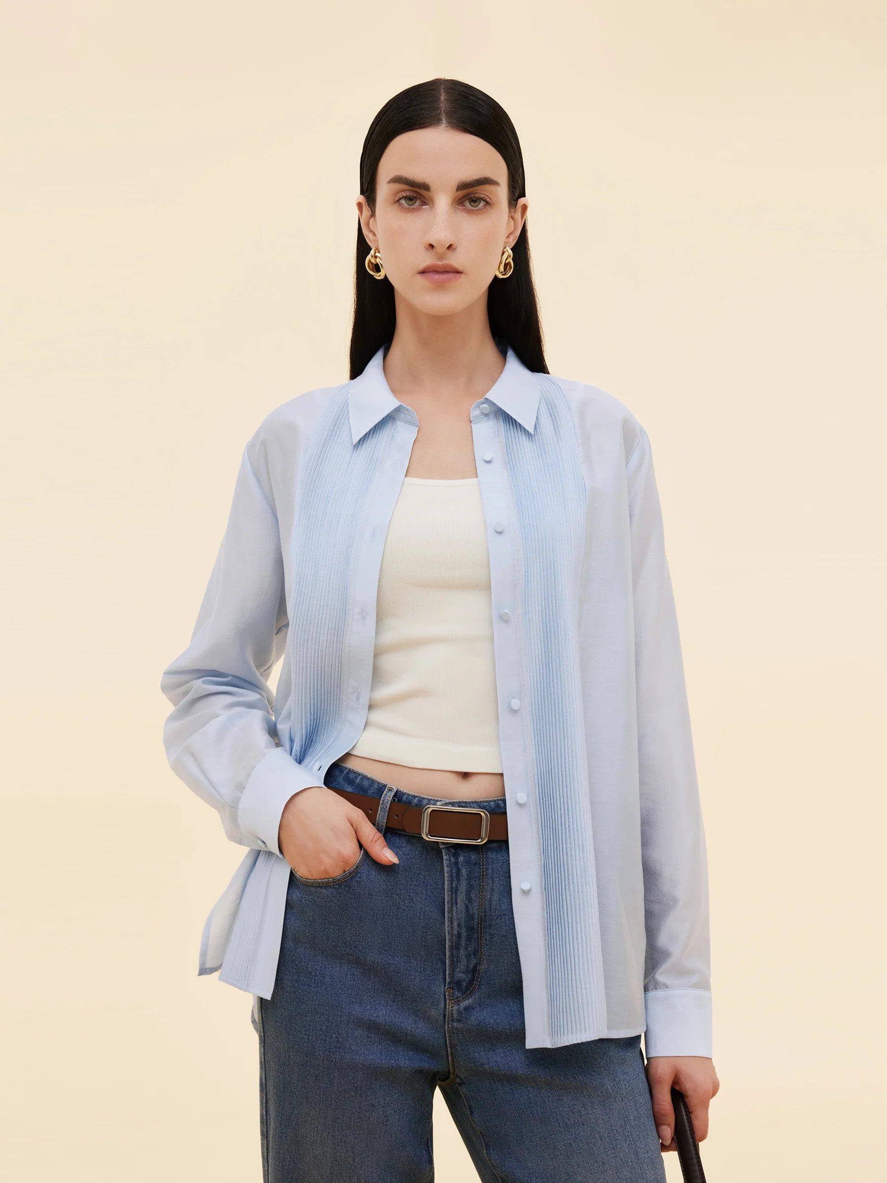 Tencel Blend Pleat Front Women Shirt | GOELIA