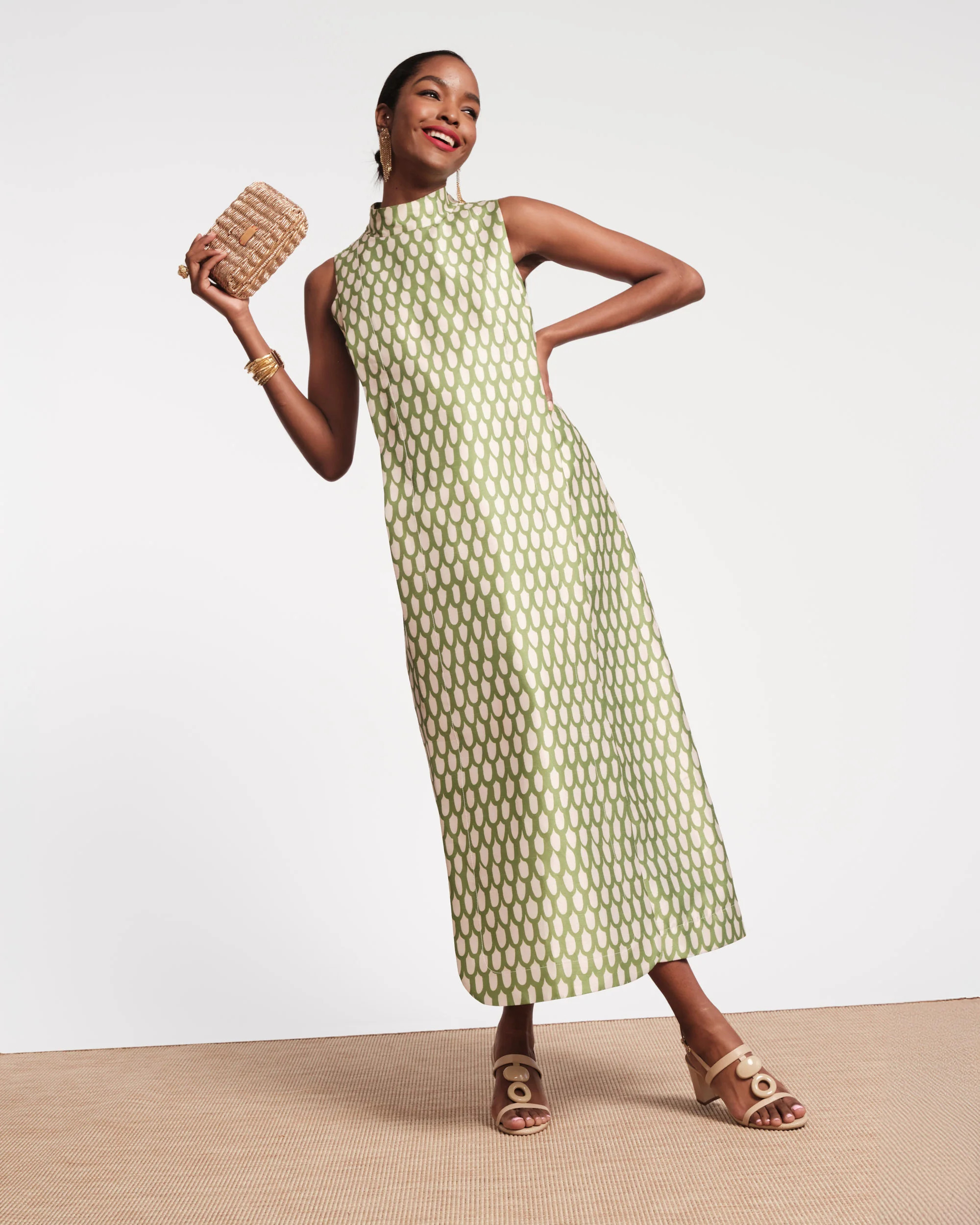 Carlyle Maxi Dress - Loop Print Green | Frances Valentine