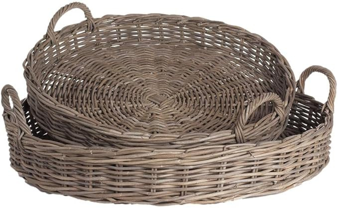 MY SWANKY HOME Set of 2 Rattan Cane Round Serving Trays Woven Gray Nesting Ottoman 36in Handles | Amazon (US)
