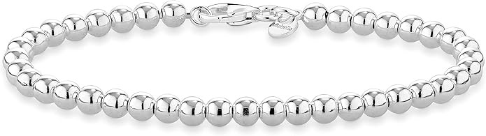 Miabella 925 Sterling Silver Italian Handmade 4mm Bead Ball Strand Chain Bracelet for Women, Made... | Amazon (US)