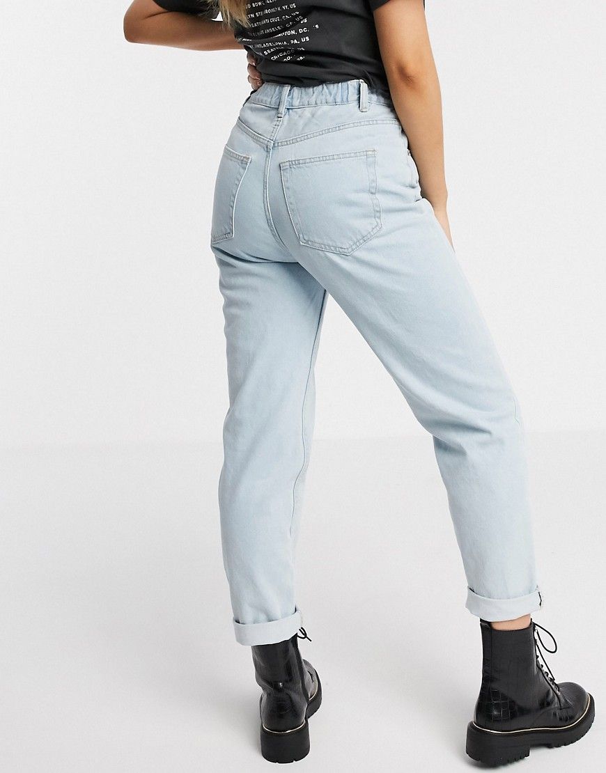 Pull&Bear elasticated waist mom jeans in light blue | ASOS (Global)