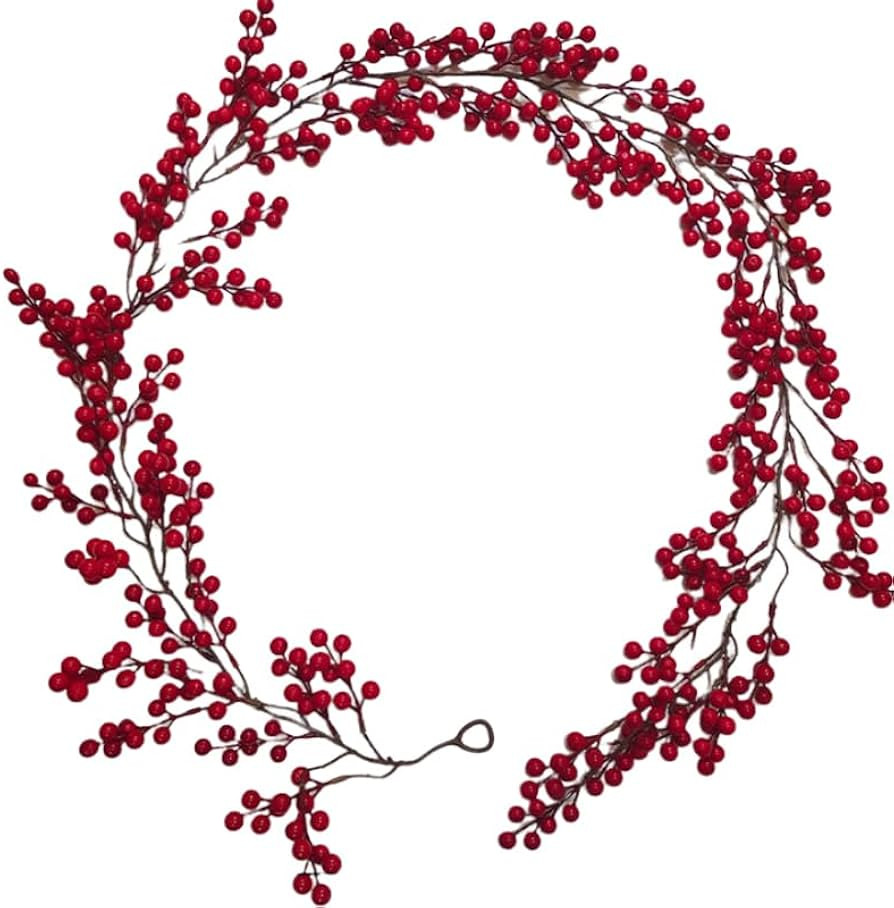 6.4 FT Christmas Red Berry Garland, Artificial Red and Burgundy Berry Christmas Garland for Indoo... | Amazon (US)