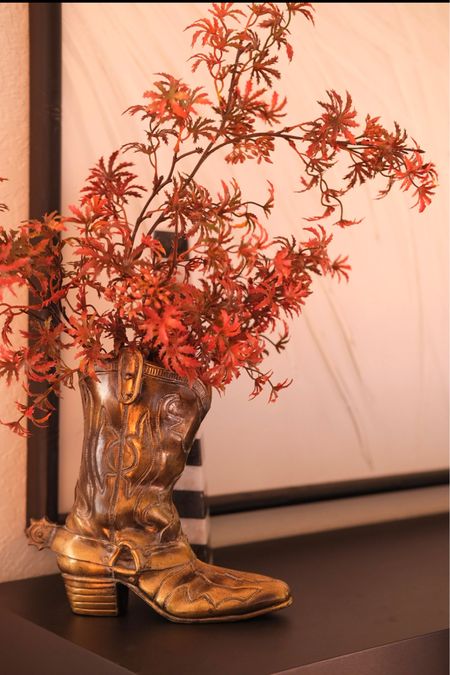 Brass cowboy boot vase. Amazon fall stem. #meandmrjones 

Fall home decor, fall decor  

#LTKhome #LTKunder50 #LTKunder100