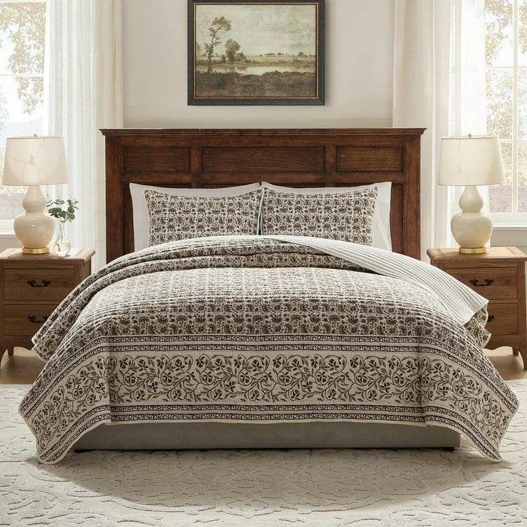 My Texas House Dahlia 2-Piece Ivory/Brown Floral Adult Quilt Set, Twin/Twin XL | Walmart (US)