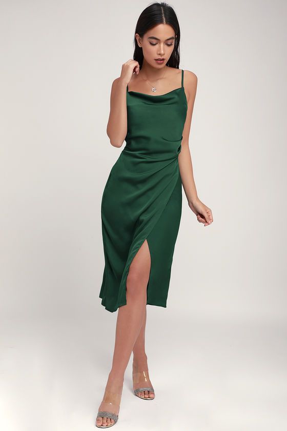 Hollywood Woman Forest Green Satin Midi Dress | Lulus (US)