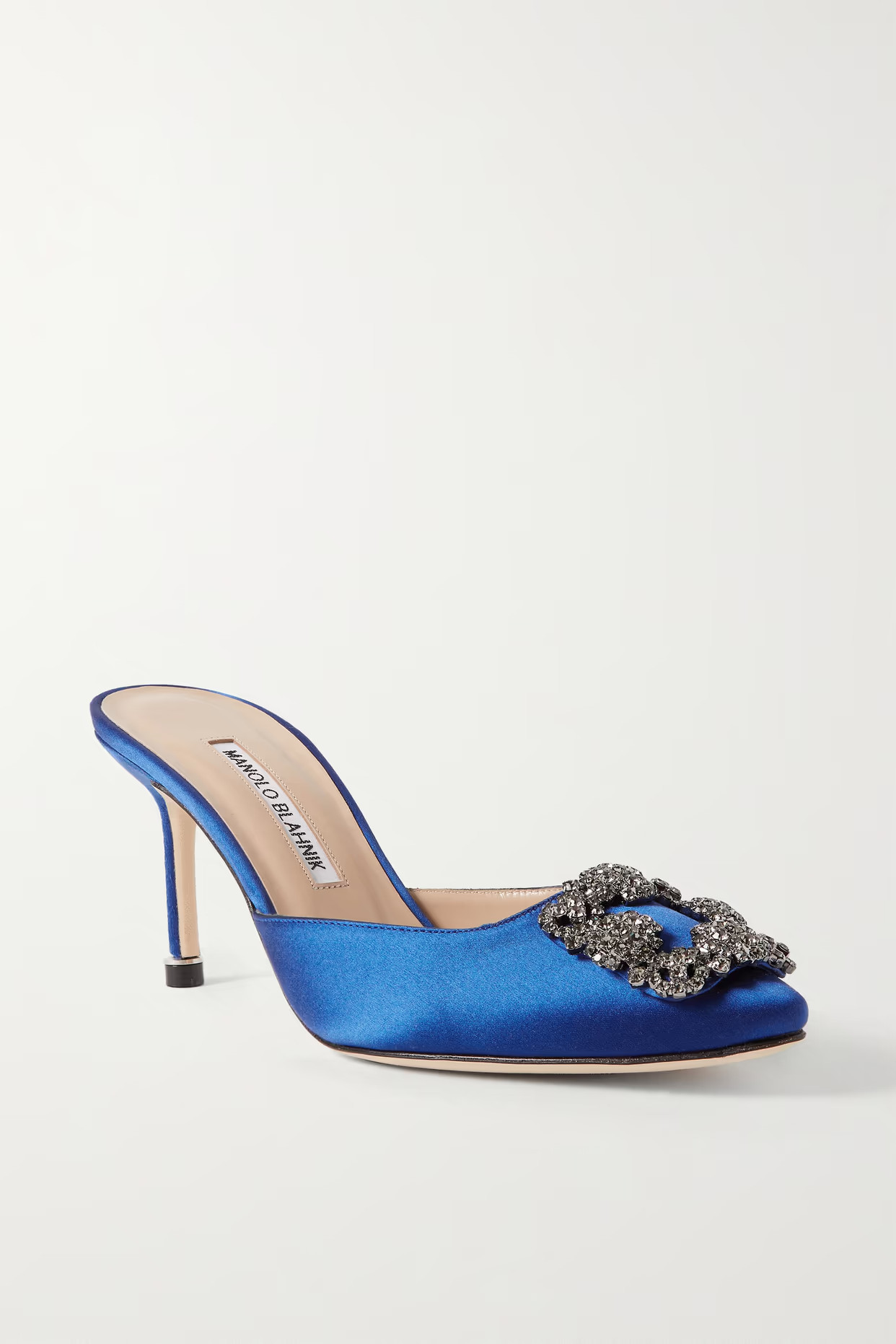 Manolo Blahnik - Hangisimu 70 Embellished Satin Mules - Blue | NET-A-PORTER (US)