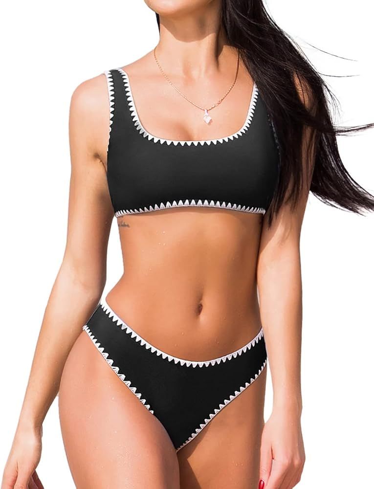 Charmo Womens Bikini Bathing Suit Crop Top High Cut Two Piece Swimsuit Sets | Amazon (US)
