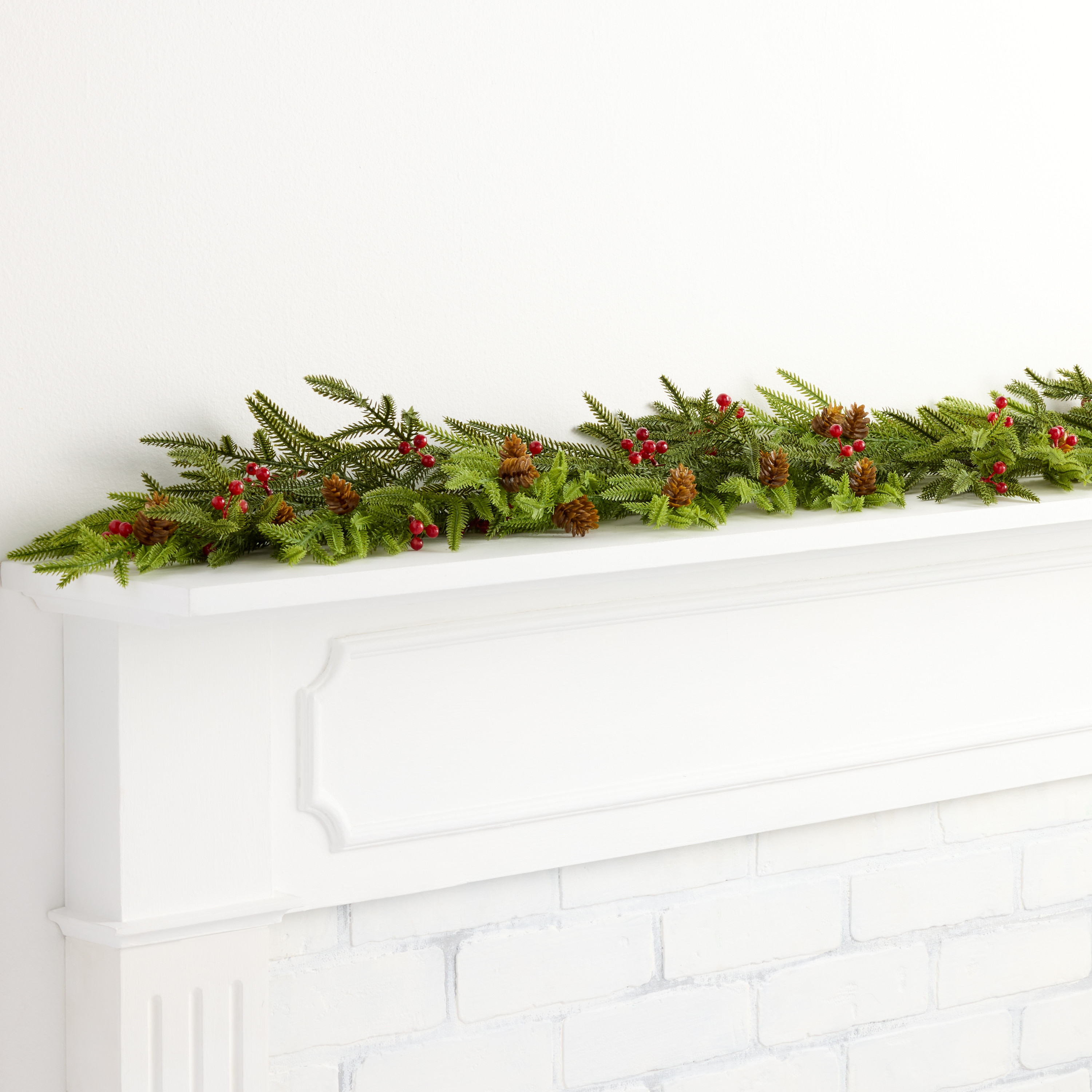 Soft Touch Faux Pine with Red Berries and Mini Pinecones Garland | World Market