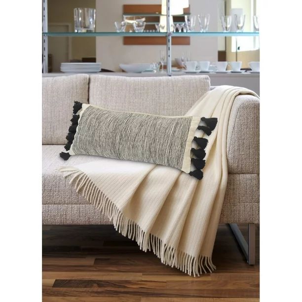 LR Home Fringed 28" x 12" Distressed Gray and Black Decorative Throw Pillow - Walmart.com | Walmart (US)