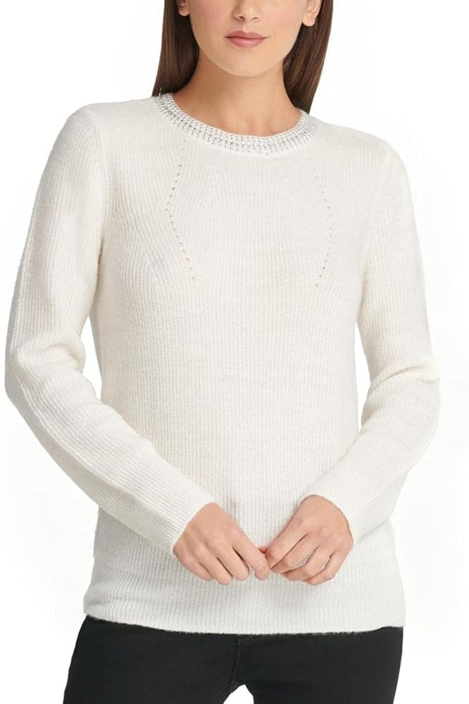 DKNY Womens Embellished Ribbed Crewneck Sweater | Amazon (US)
