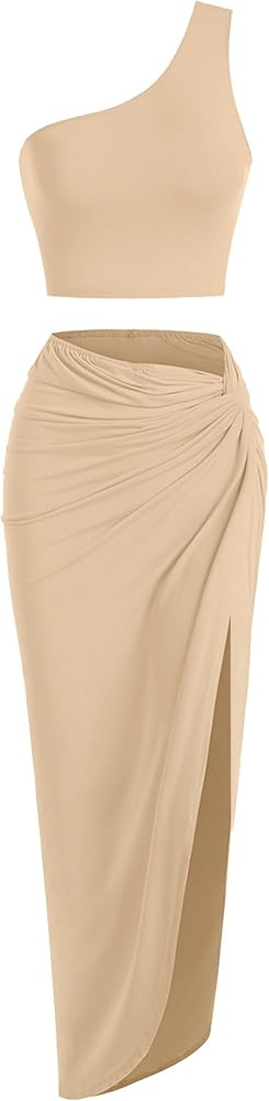 ZAFUL Women’s 2 Pieces Skirt with Crop Tank, High-Slit Twist Skirt Set Bodycon Dress for Party ... | Amazon (US)